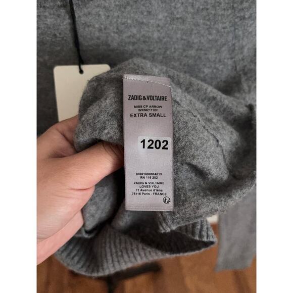 B56 Zadig & Voltaire Miss CP Arrow Cashmere Sweater Womens XS Studded Rock Chic - Picture 9 of 10